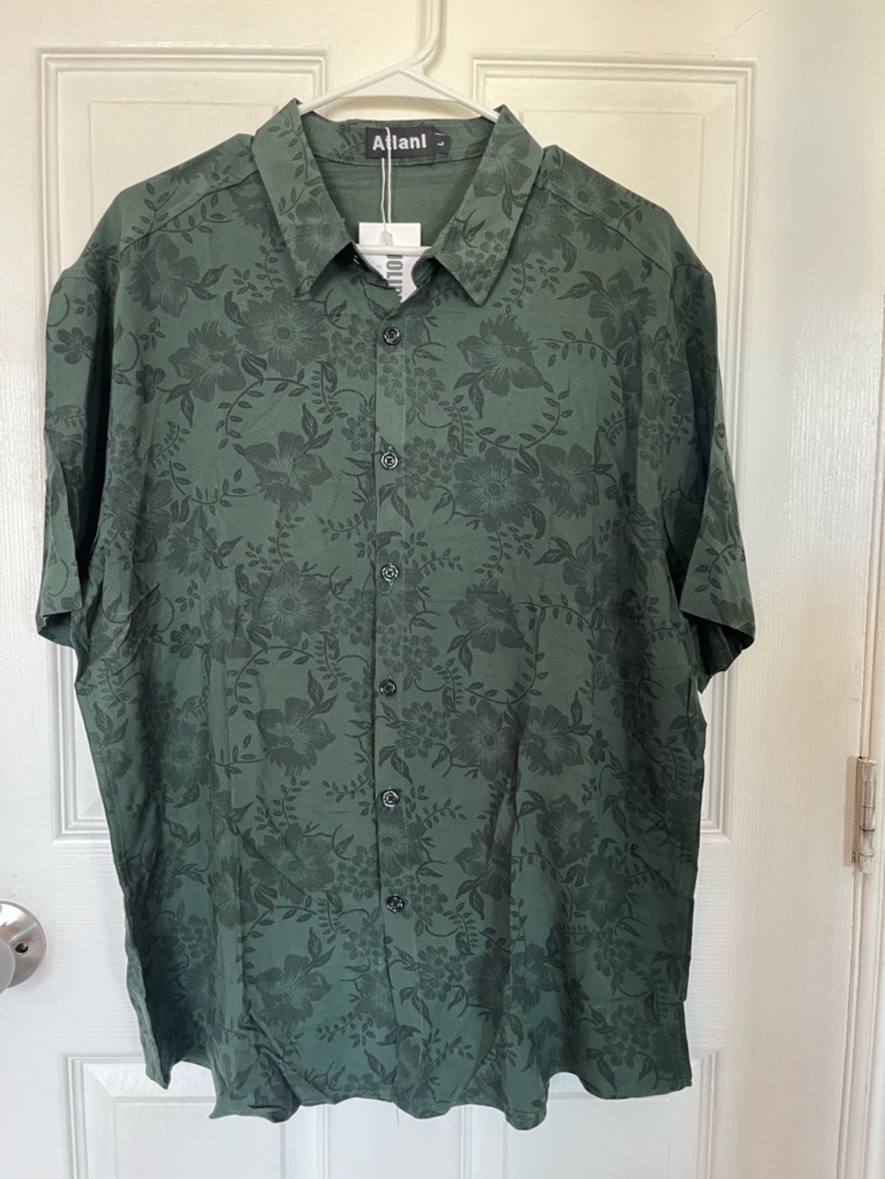 Men's Short Sleeve Floral Button-Up Shirt - Green